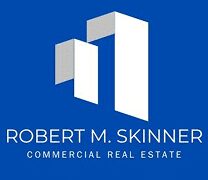 Logo for Robert M. Skinner Commercial Real Estate with blue background.